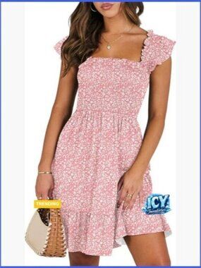 Sleeveless Square Neck Backless Smocked Sundress Rayon Polyester Elastane